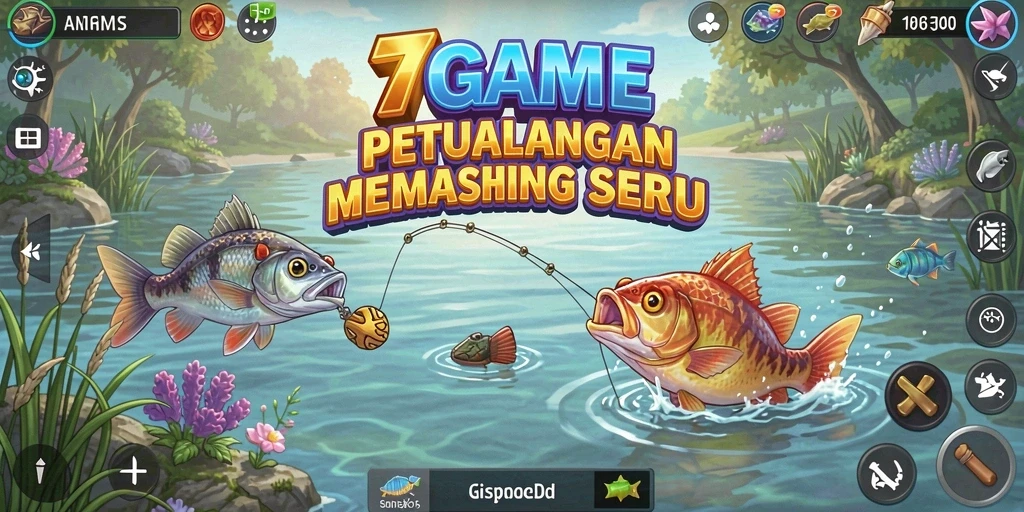 Tampilan gameplay 7GAME yang seru dan menegangkan saat memancing.