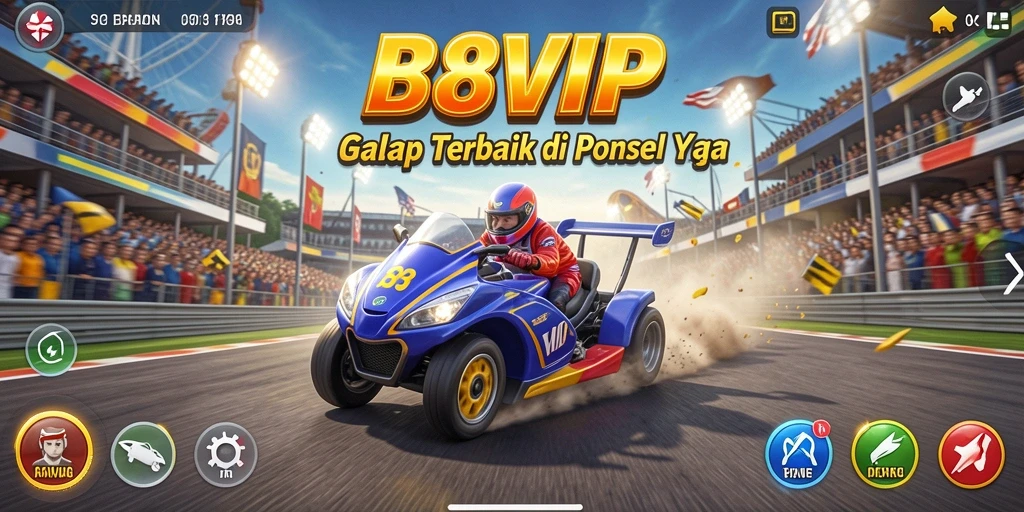 Screenshot gameplay B8VIP menampilkan balapan seru di trek yang menantang.