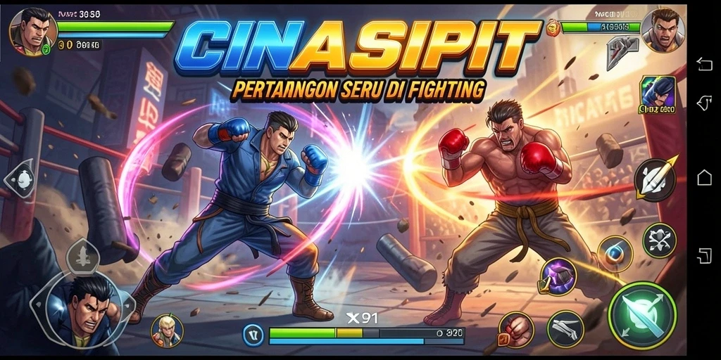 Screenshot gameplay menunjukkan pertarungan mendebarkan di arena CINASIPIT.