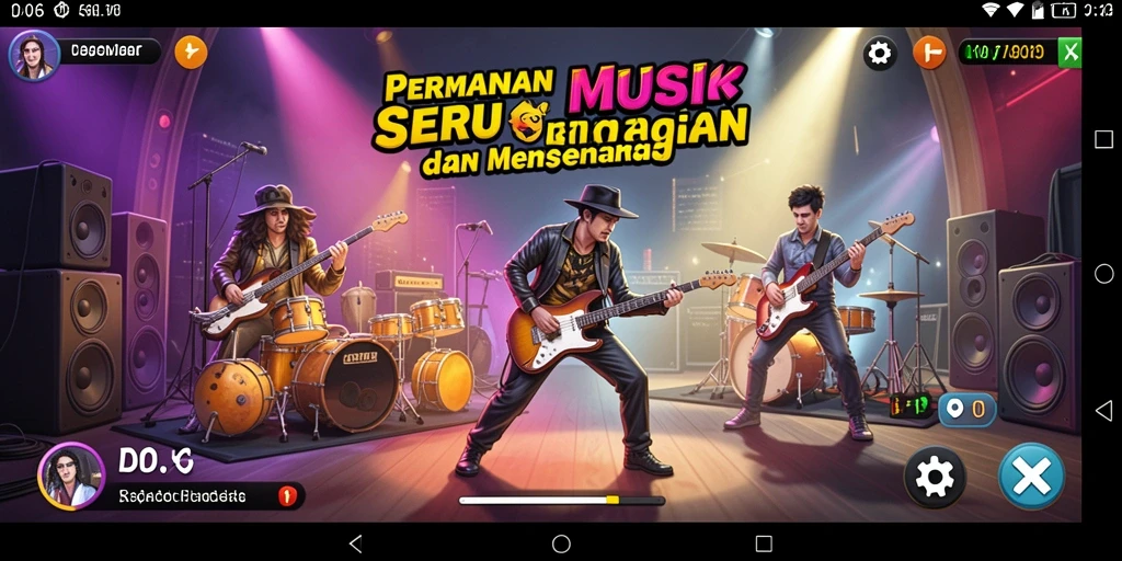 Tampilan gameplay D06 dengan antarmuka menarik dan musik beragam.