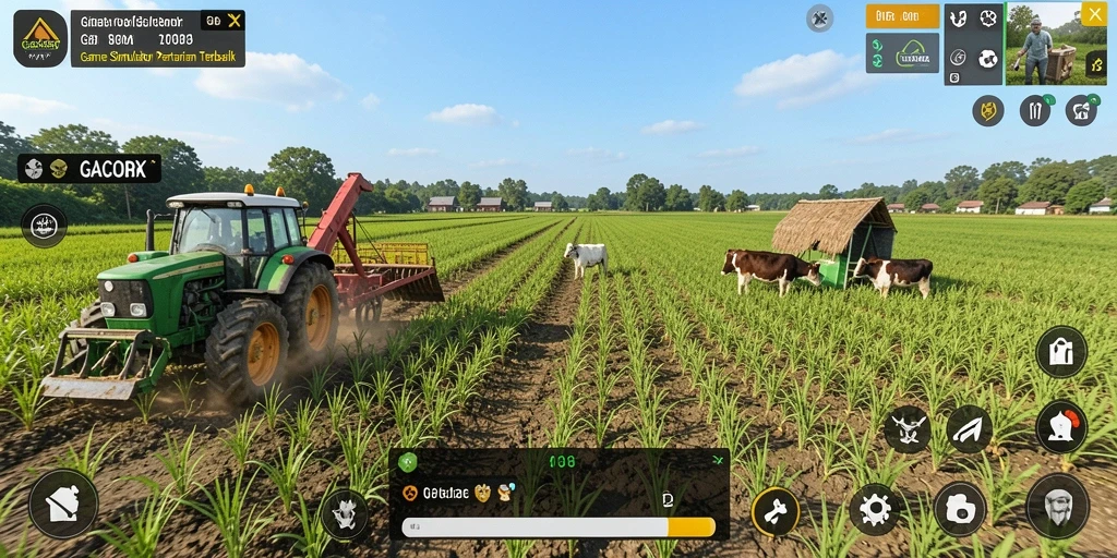 Tampilan gameplay menarik di GACORX dengan aktivitas bertani.