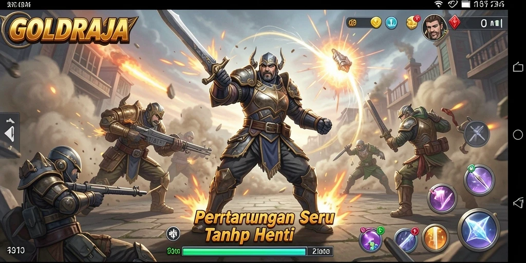Tampilan gameplay GOLDRAJA yang penuh aksi mendebarkan.