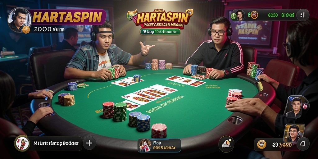 Gameplay seru dalam HARTASPIN dengan pengalaman poker yang mendebarkan.