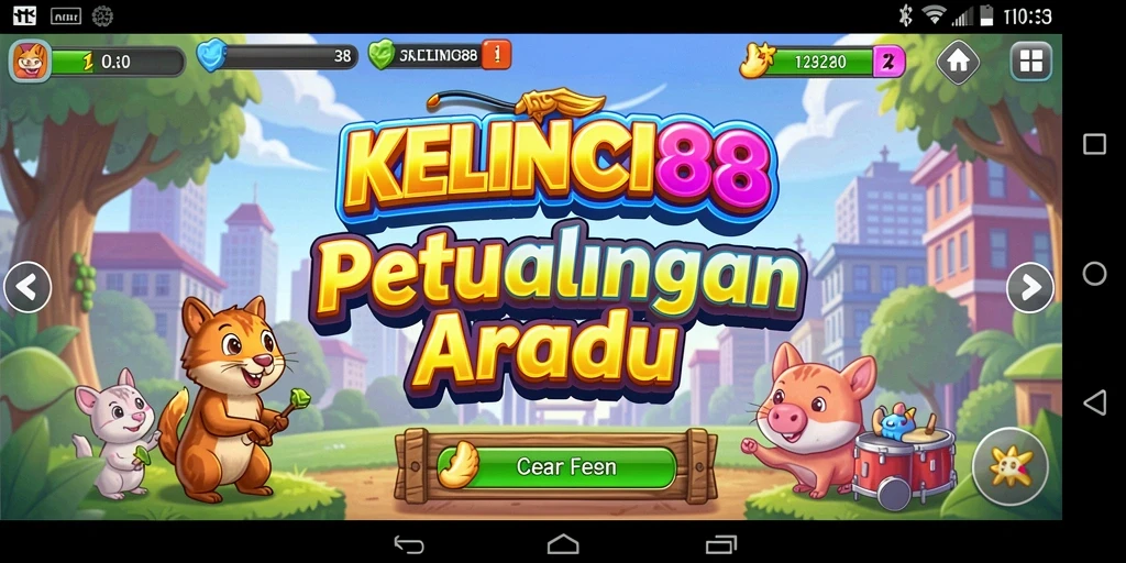 Tampilan gameplay KELINCI88 dengan kelinci dan rintangan berwarna-warni.