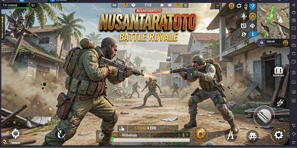 Tangkapan layar gameplay NUSANTARATOTO menunjukkan pertempuran seru di arena Battle Royale.
