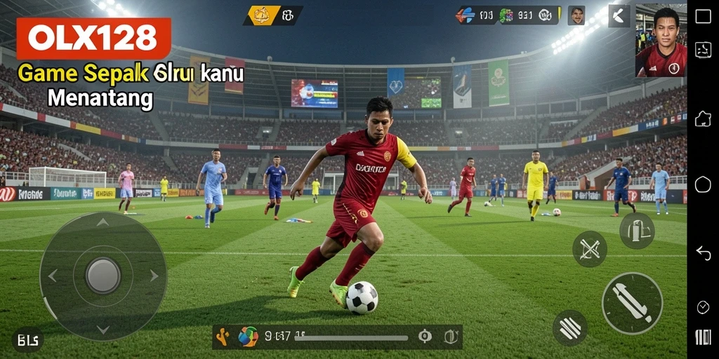 Tampilan gameplay seru OLX128 dalam pertandingan sepak bola.