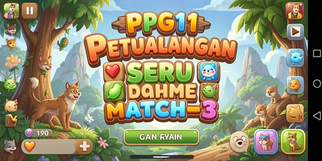Screenshot PG11 menampilkan gameplay seru dengan elemen berwarna-warni dalam permainan Match-3.