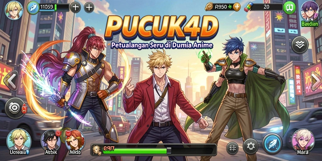 Tampilan gameplay PUCUK4D yang penuh aksi dan karakter anime.