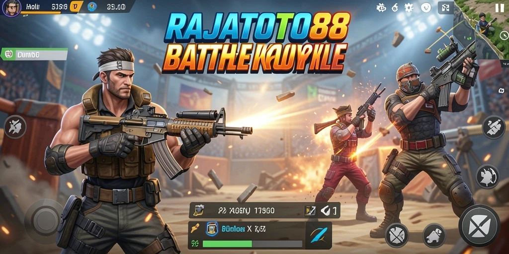 Tangkapan layar aksi mendebarkan dalam RAJATOTO88, menunjukkan intensitas Battle Royale.