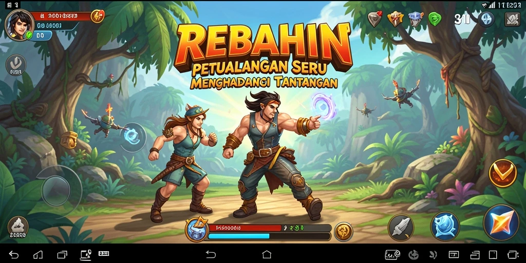 Tampilan aksi seru dalam permainan petualangan REBAHIN.