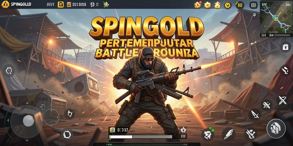 Tampilan gameplay SPINGOLD yang intens dan mendebarkan dalam pertempuran Battle Royale.