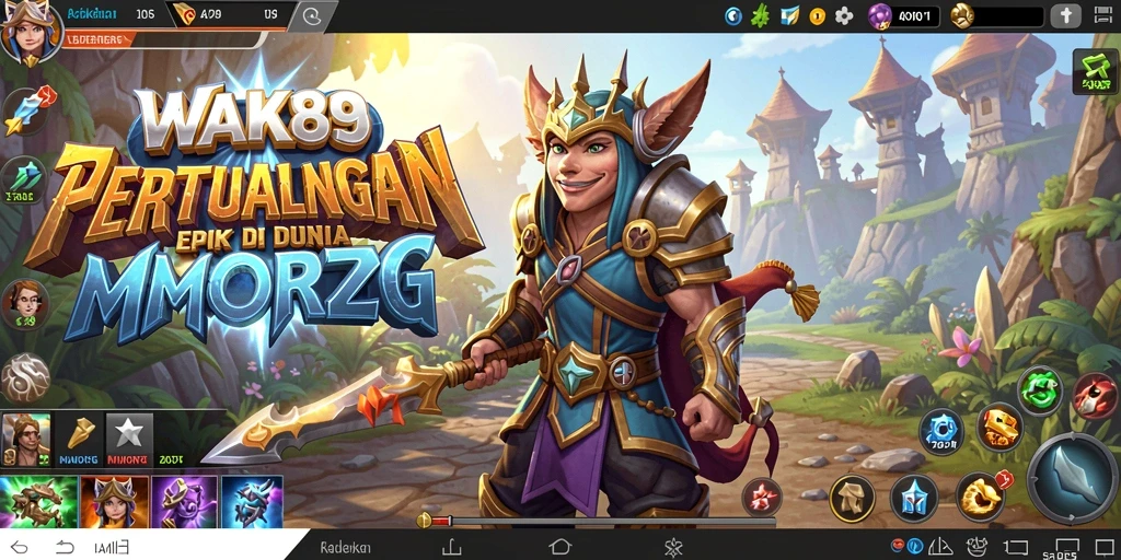 Tangkapan layar utama dari gameplay <strong>WAK89</strong> yang menampilkan pertempuran epik dalam dunia fantasi.